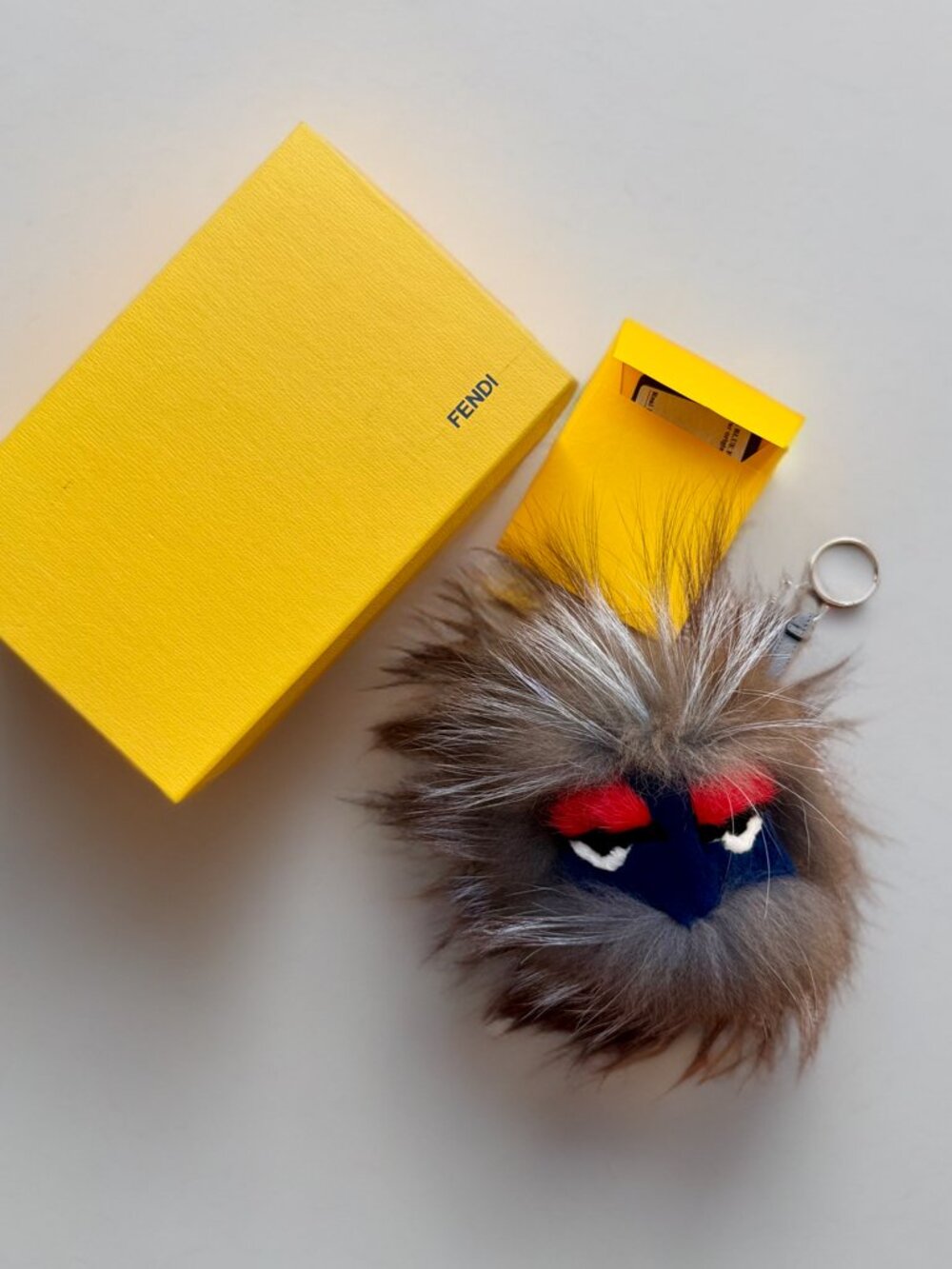 Fendi Monster Blue Grey Fox Fur Bag Bugs Charm